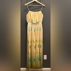 JACK BRYAN - vintageevening gown; 60s/70s era Yellow and Green Floral Maxi Dress